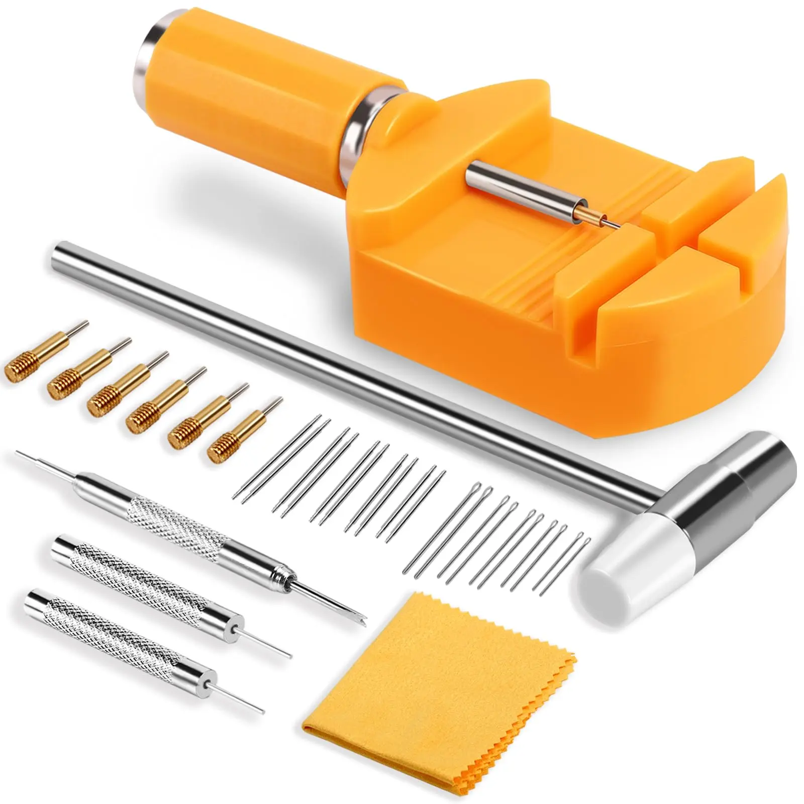 1 Set Watch Link Removal Kit, Professional Watch Band Replacement Tool, Watch Press Tool, Watch Opener Tool, 10 Pcs Spring Bars, 10 Pcs Cotter Pins, Repair Tools