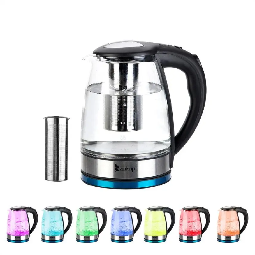 CalidoCasa 1.8L Transparent Glass Electric Kettle - 110V Plug Fast Heating Kettle, 1200W Fast Boiling, Stainless Steel Cool Touch Household Kitchen Appliance, Automatic Safety Features, LED Lights, BPA-Free, 3.31 lbs, 9.1x9.1x9.5 Inches for Tea, Coffee