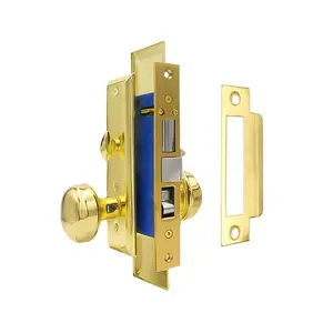 ECS HARDWARE Durable Heavy-Duty Mortise Doorknob Door Security Lock, US3 Polished Brass Model, 2-1/2" Backset Left-Handed Entrance Lock, with 2 Keys