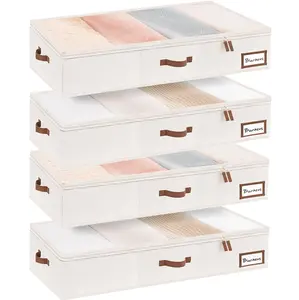 Set of 4 Under-Bed Storage Bags with Handles and Labels — Closet Organizers for Clothes, Blankets and Sweaters outdoorfun