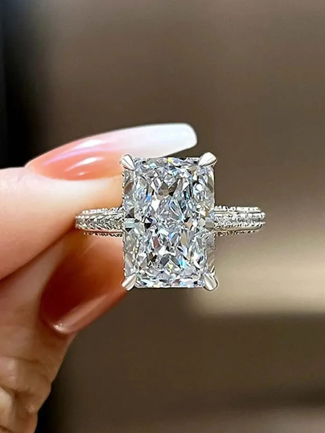 Women's Elegant Rhinestone Decorated Ring, Elegant Glittering Ring, Exquisite Trendy Rectangle Shaped Zircon Engagement Ring, Fashionable Jewelry for Party Decoration for Women As Gift, Cubic Zirconia Rings