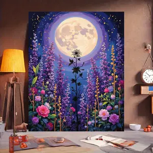 1PC Paint by Numbers Kit for Adults, Moonlit Floral Forest with Purple Lavender and Golden Stars, Floral Forest Fans, Lavender Lovers, Starry Admirers, Family Coloring Set – Painting by the Numbers, Canvas Painting by Numbers(Frameless)