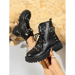 Women’s winter boots with a side zipper design, thick heel and mid heel, faux fur round toe, casual cold-weather shoes, comfortable winter boots