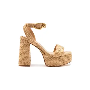 Dolly Verona Sandal In Beige Leather and Natural Raffia