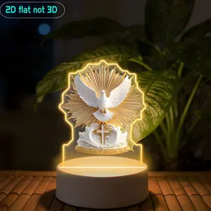 Religious Acrylic Night Light, Dove, Cross, Design, USB Powered, Decorative Light, Bedroom, Prayer Room, Peaceful Atmosphere, Faith Gift