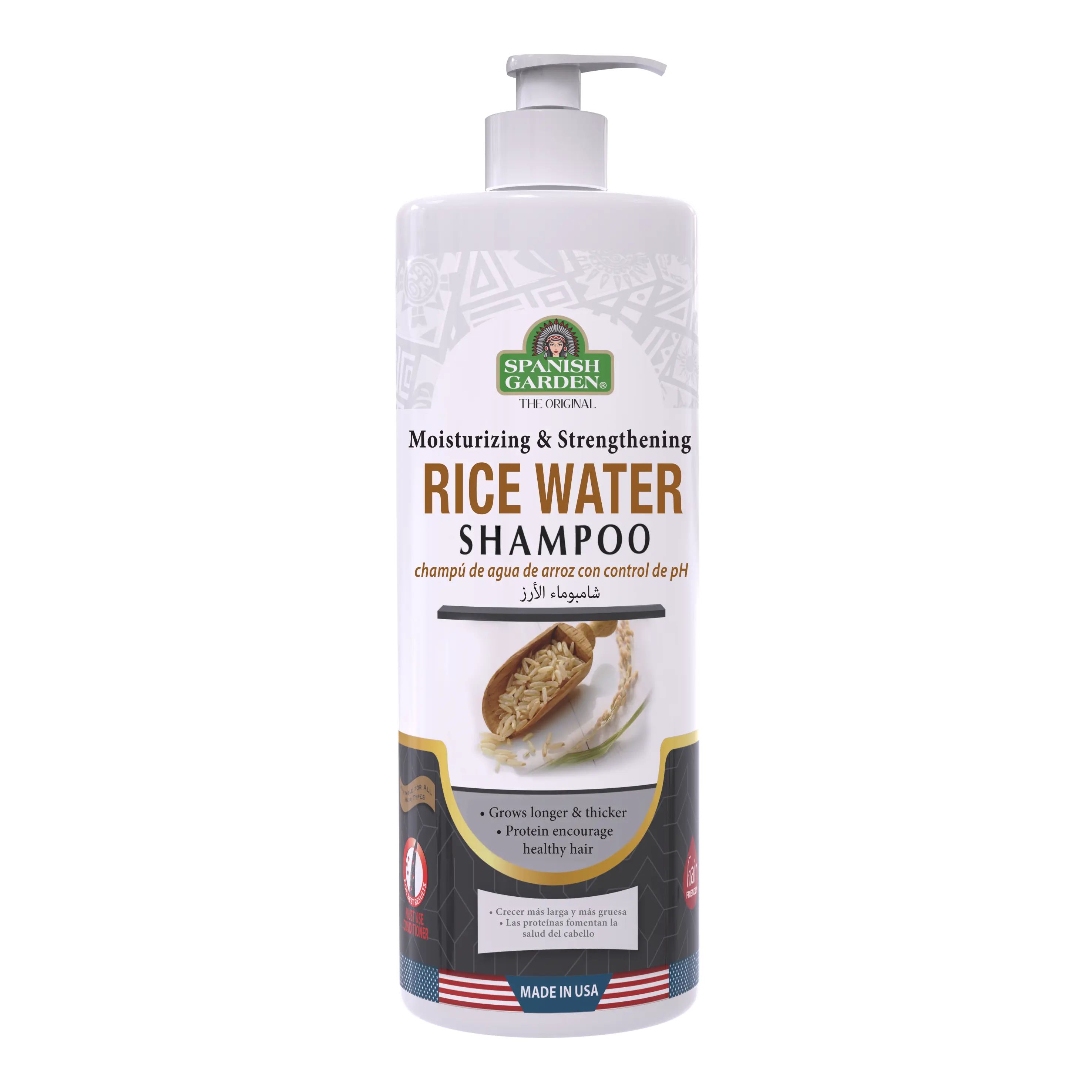 Spanish Garden Rice Water Anti-Hair Loss & Growth Shampoo - Sulfate-Free Gentle Liquid Cleanser with Herbal Extracts, Protein, Vitamins, Moisture-Boosting, Shine-Enhancing Nutrients for All Hair Types (Cleansing, Nourishing Formula)