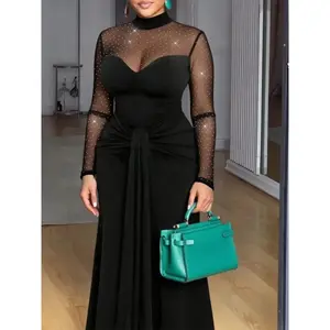 GGFL Women's Sexy Transparent Mesh Sequin Long Sleeve Bodycon Dress, Womenswear Party Clubwear Evening Gown, Elegant Formal Wear for Women Fit