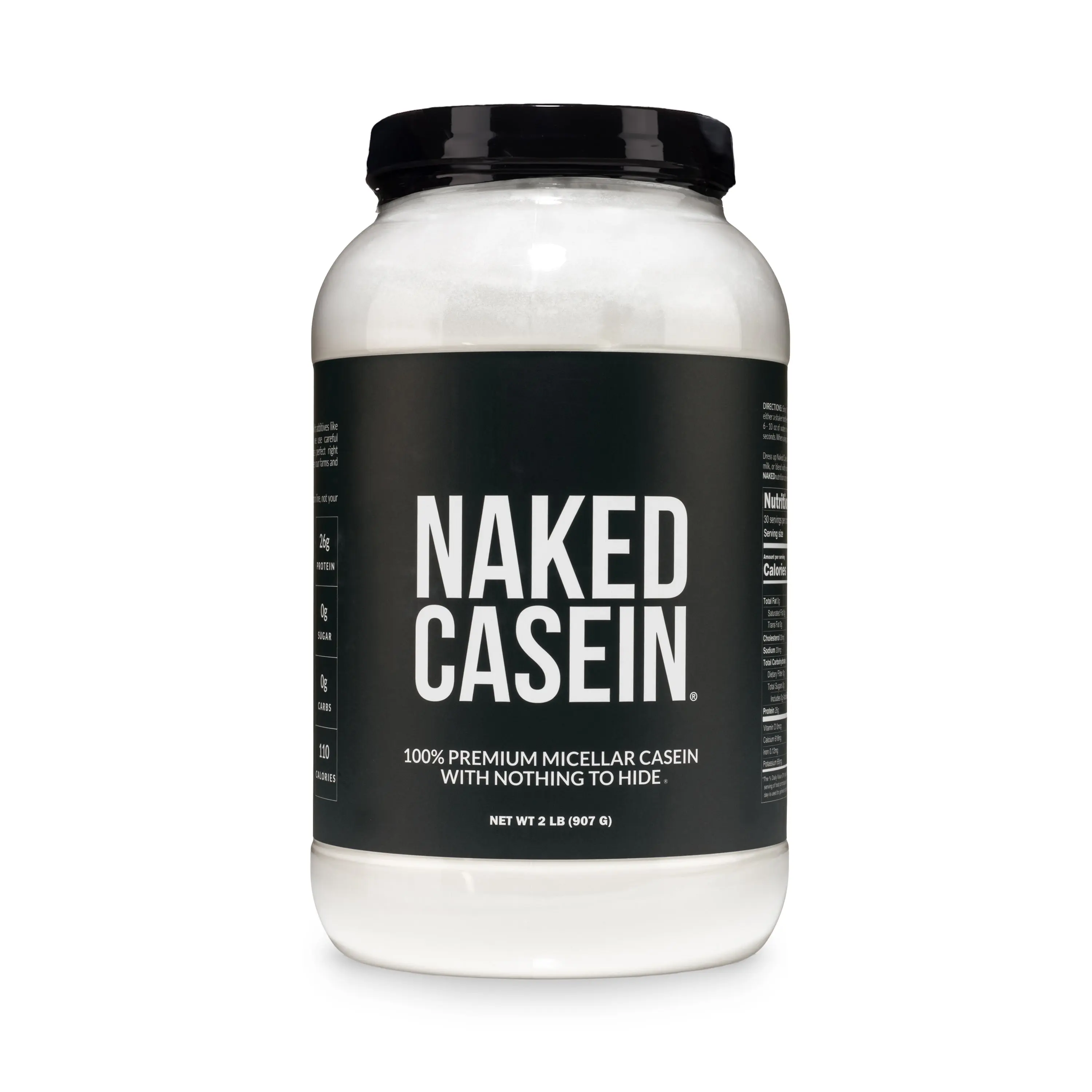 Naked Casein - 100% Premium Micellar Casein Protein Powder - 2 LB - Sourced from US Farms - 26g Protein, 0g sugar, 0g Carbs - For Muscle Recovery - Slow Digesting - Only 1 Ingredient