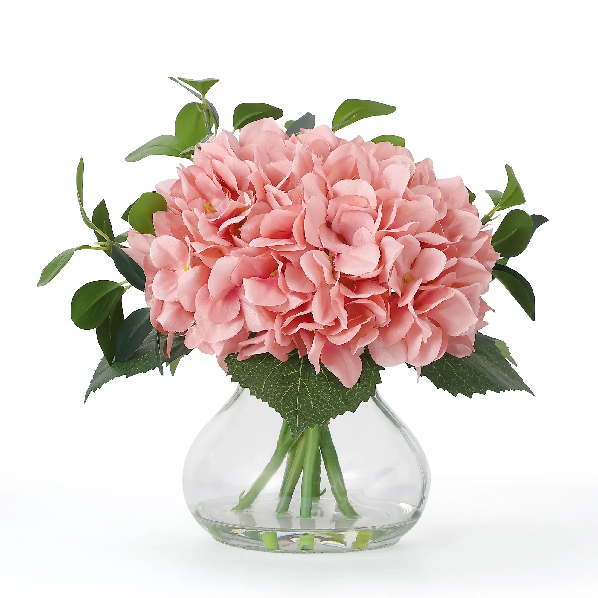 Garvee Realistic Silk Hydrangea Artificial Flowers in Glass Vase with Faux Water – Elegant Home Decor, Wedding, and Table Centerpiece Arrangement UV Resistant party wedding decor
