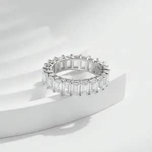 Baguette Cubic Full Eternity Ring - Sparkling Shiny Wedding Party Jewelry Gift for Women