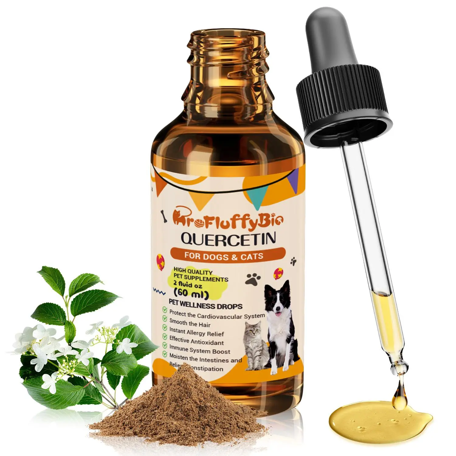ProFluffyBio Natural Quercetin Antioxidant Canine Nutritional Syrups - 2 oz Vitamin Supplement for Skin Health, Ear Itch Relief, Inflammation Support, Immune Boost, Canine Nutritional Supplement