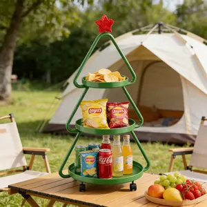 【Deal】Pinmoco Christmas Tree Snack Shelf Cart, Halloween & Christmas Decorations Cupcake Tray Holiday Festival Wedding Bar Party Supplies, 3-Tier Rolling Stand for Festive Decor & Food Display