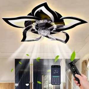 Ceiling Fans with Lights Remote Control, 27" Black, 6 Speeds 3 Light Color Lighting Low Profile Flush Mount Modern Ceiling Fan for Kitchen Bedroom