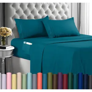 Queen Sheet, Microfiber 4 for Women, Men,  Teens with Side Storage Deep Pocket Sheet-Embroidered Pillow Cases-Flat Sheet (Denim Blue)