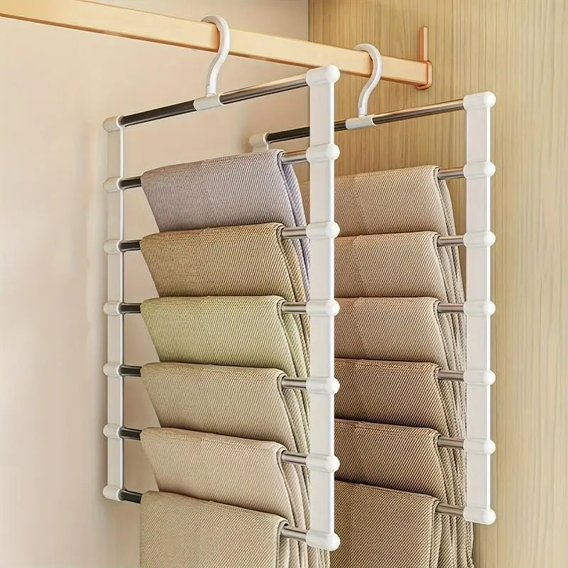 Foldable Pants Hanger, 1 Count Multi-layer Stainless Steel Folding Clothes Hanger for Home Wardrobe, Home Organizer, Closet Organizers and Storage, Pant Hangers, Yoga Pants Hangers, Hanger Space Saving, Multifunctional Clothes Hanger, Metal Pants Hangers