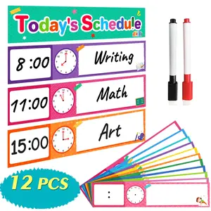 Kids Daily Schedule Planner - 12 DIY Visual Schedule Cards with 2 Markers, Waterproof - Toddler Routine Organizer, Homeschool Planner, Classroom Decor & Lesson Planning Tool