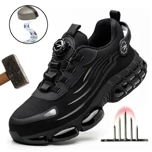 Men's Black Safety Sneakers with Rotating Buckle - Steel Toe, Puncture-Proof, Breathable Mesh Upper, Non-Slip Rubber Sole, Reflective Stripe for Enhanced Visibility, Ideal for Work and Outdoor Use, Work Safety Footwear | Modern Safety Sneakers | Steel Toe