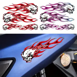 2D Flame Skull Motorcycle Sticker Set, Waterproof Vinyl Stickers for Bike Body, Helmet, Fuel Tank, Durable and Easy to Apply, Motorcycle Accessories