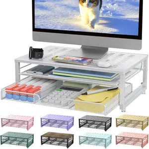 Computer  Stand Riser, office organizer with Drawer, Office Organizers Storage for Classroom Office Supplies (White)