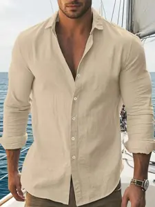 Men's Long Sleeve Shirt, Classic Casual American Style, Skin-Friendly Breathable Linen Blend Fabric, Daily Commute Fitness Wear, Top