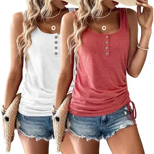 Womens Tank Tops, 2 Pack Summer Tank Tops for Women 2025, Sleeveless U Neck Loose Button Casual Henley Tops Shirts Comfy Cute