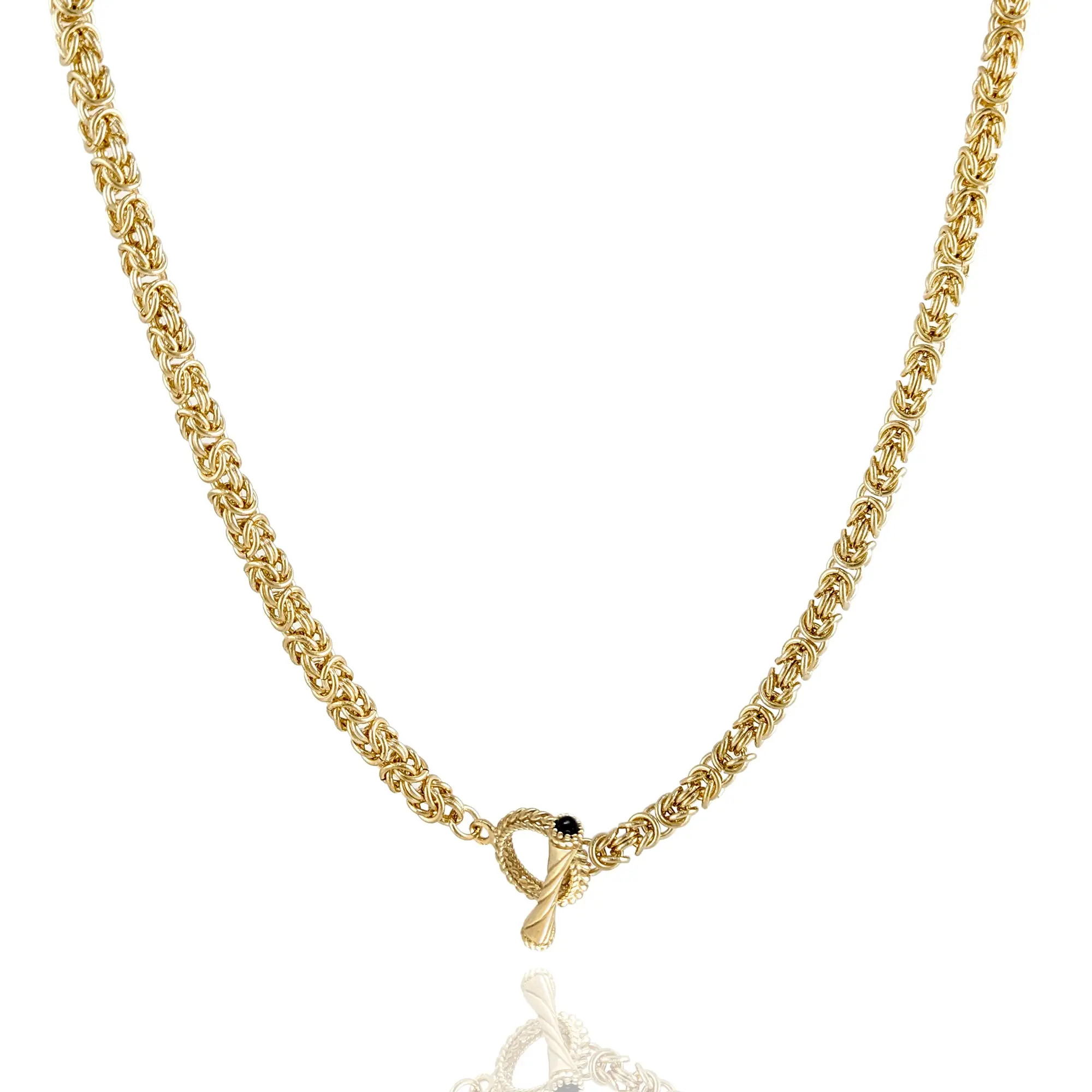 Timeless Classic Byzantine Link Chain Necklace with Black Onyx Toggle Clasp -5.5mm