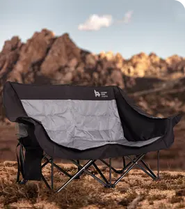 LAUSAINT HOME Oversized Double Camping Chair, Folding Loveseat Camping Couch with Pocket, Cup Holder and Carry Bag, Heavy Duty Portable Camping Chairs for Adults, Fishing, Sports, Trip, up to 650lbs, Black