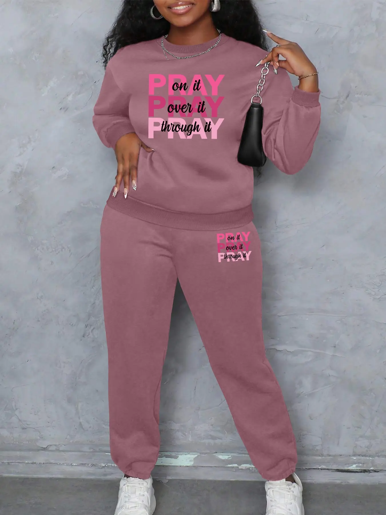 Printed pattern Women's Casual Loose Fit Sporty Set, Round Neck Long Sleeve Pullover & Pants, Comfortable Daily Wear for Sports & Outdoor Activities