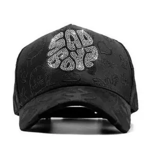 Dandy Hats x Sad Boyz Black Baseball Cap with Rhinestone Detailing and Logo Design