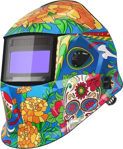 Auto Darkening Welding Helmet with 1/1/1/1 True Color Display 4 Arc Sensors 1/25000s Response Solar Powered Skeleton Knight Hood for Welders