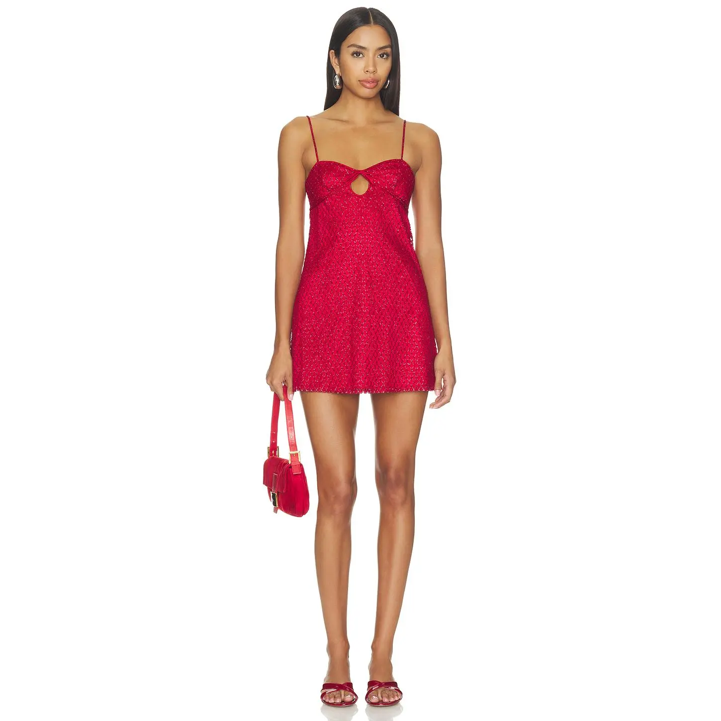 For Love & Lemons Glitter Slip Dress in Red