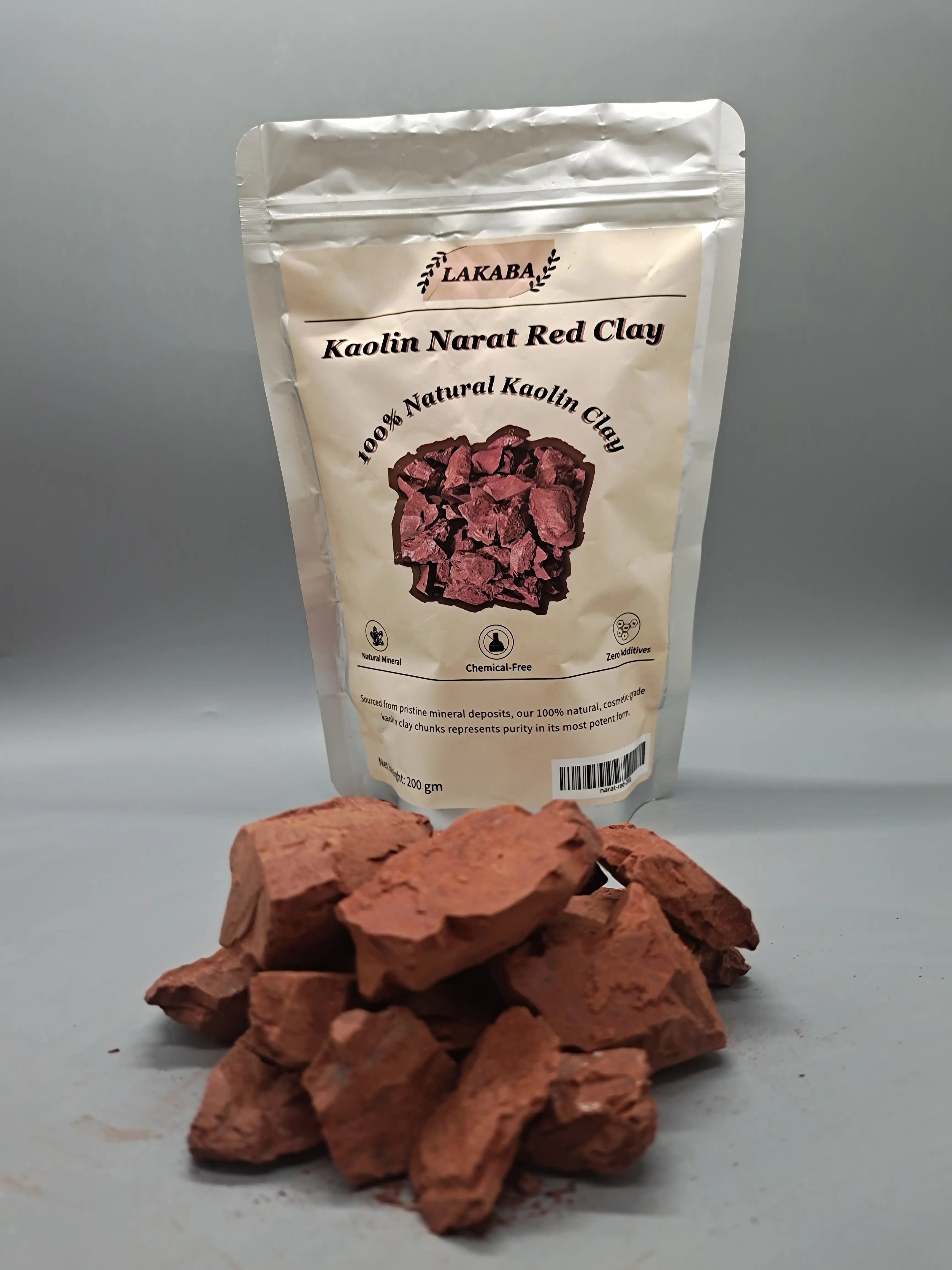 Lakaba 100% Natural Narat Red Kaolin Clay Cosmetic Grade Garden Soil Minerals Mask - 200g/7oz, Chemical-Free Gentle Facial Cleanser for Sensitive Skin, Pore Oil Control, Exfoliating, Radiant Look, Daily Use, Restore Stable Health, Natural Source, Normal