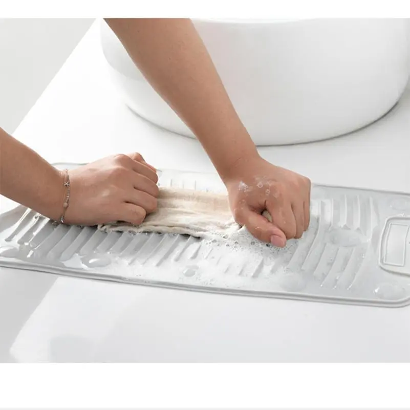 Foldable Silicone Washboard Suction Cups Non-Slip Home Washing Board for Laundry Portable Multifunctional Cleaning Tool Random Color