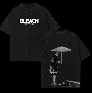 Retro Vintage Limited Edition Kisuke Urahara Washed Cotton Tee Double Sided Bleach Anime Print Lightweight Oversized Anime Shirt Soft Cotton Gift for Anime Fans Otaku Streetwear Anime Outfit Anime Cotton Clothing
