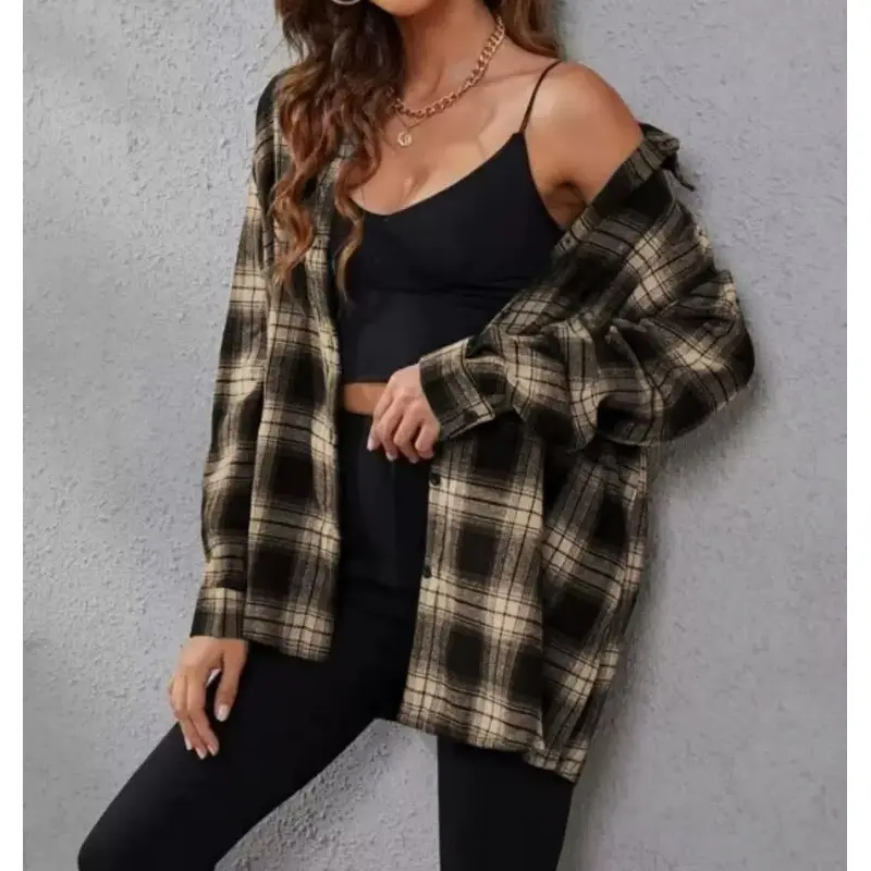 Plaid Flannel Shirts Women Loose Fit Boyfriend Button Down Shirt Long Sleeve Casual Flannel Blouse Tops