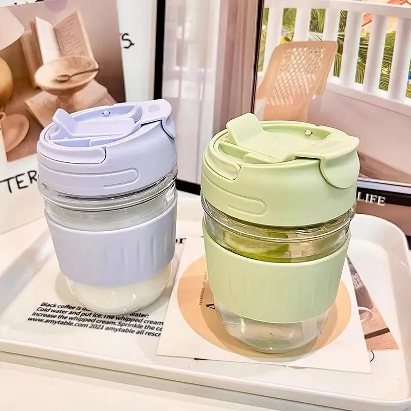 2-in-1 Dual Drinking Glass Tumbler, Food Grade, Leakproof Bpa Free, Lead Free Clear Water Cup with Lid & Straw, Leak Proof Heat Resistant Dishwasher Safe Reusable Iced Coffee Milk Cup for Home Office Daily Use Drinkware Tumblers