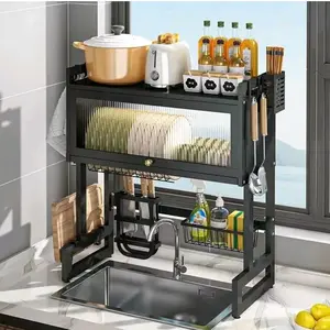 Over The Sink Dish Drying Rack 3 Tier Large Dish Rack Metal for Kitchen with Lid