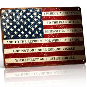 8x12 in Aluminum "I Pledge Allegiance" Metal Sign - Patriotic Retro Distressed US Flag Wall Art, Waterproof Rust-Free Patriotic Decor Home Supplies for Home & Garage