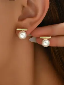 Women's Pearl Stud Earring Design, Elegant Plain Alloy Ear Jewelry, All-Seasons Accessory, Minimalist College Style
