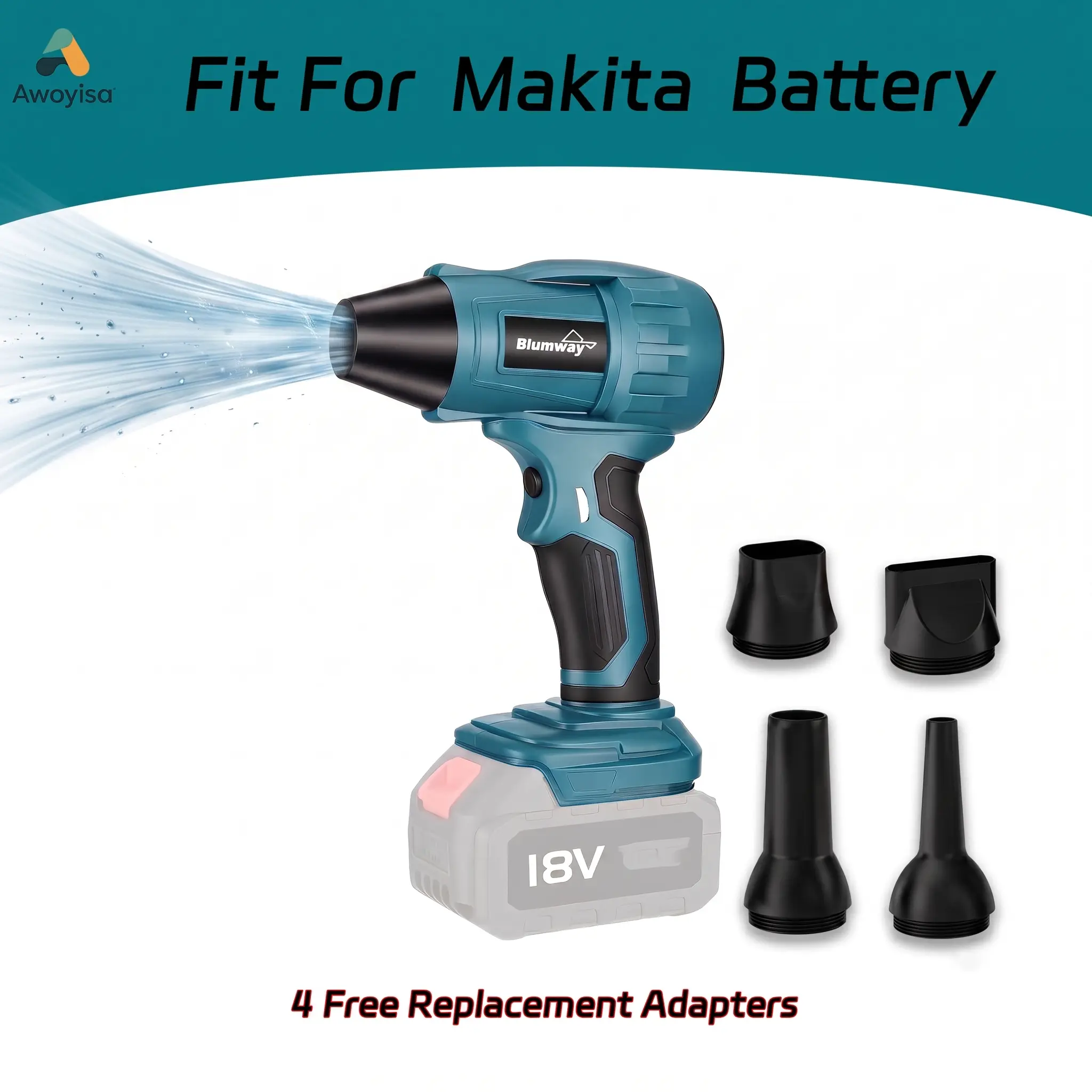 Awoyisa Brushless Jet Fan for Makita 18V (Battery Not Included) - 96000RPM Pure Copper Motor Blower Gun, Lightweight Rubber-Built, Heat Protection Tool for Home Car Water Blowing, Sports Equipment Cleaning