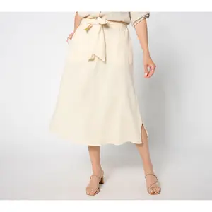 Denim & Co. Petite Linen Blend Midi Skirt with Belt