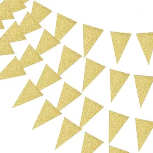 Triangle Flag Bunting Banner, 3 Pack 30 Feet Vintage Style Pennant Banner for Wedding, Baby Shower, Event & Party Supplies 45pcs Flags (Triangle Flag - Gold Glitter)