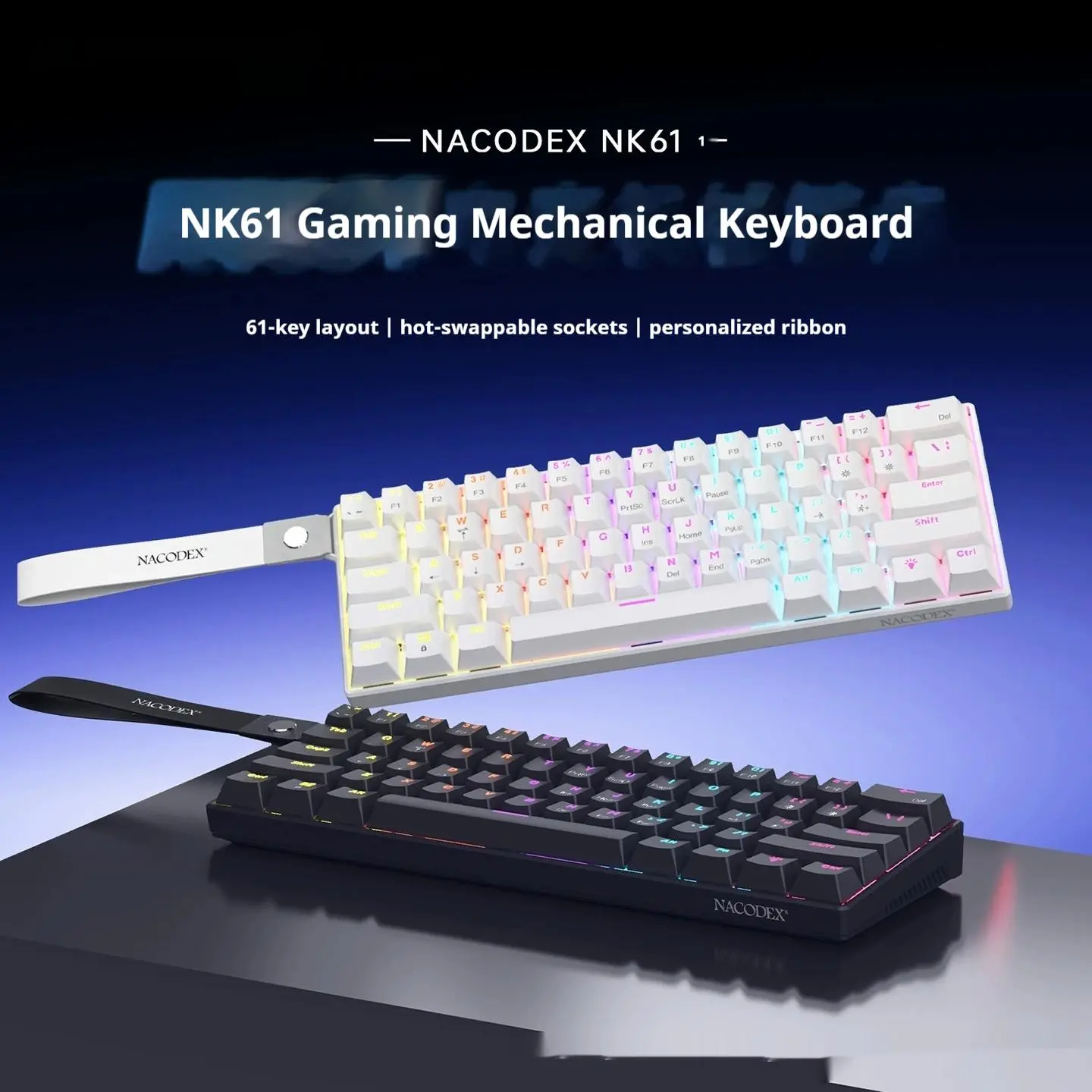 AJAZZ NK61 Mechanical Keyboard Hot Swappable , 60% Keyboard 61 Keys RGB Mixed Backlit Wired Red Switch Compact Gaming Keyboard for PC Mac Laptop