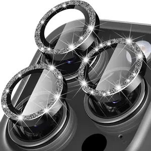 Glitter Ring Camera Lens Protector, Diamond-shaped Camera Lens Protective Film, Full Coverage Lens Cover Compatible With iPhone 16, 15, 14, 13, 12, 11 Series