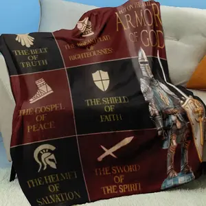 Armor of God Christian Flannel Throw Blanket - Biblical Virtues Design with Spiritual Symbols, Soft All-Season Warmth, 280GSM Polyester for Bedroom, Office & Home Decor, Plush Contemporary Blanket