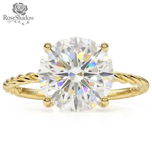 ROSESHADOW 3CT Round Moissanite Engagement Ring for Women D Color VVS1 Solitaire Moissanite Ring 14K Gold Plated 25 Sterling Silver Jewerly Gift for Her