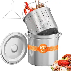 ROVSUN 36/44/50/62/82/102QT Stainless Steel Seafood Boil Pot with Strainer Basket, Lid & Hook, Versatile Stock Pot for Crab, Lobster, Shrimp Boiling, Heavy-Duty Turkey Fryer Pot for Outdoor Cooking & Gatherings