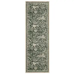 2 x 6 ft Polyester Green Rectangular Hallway Entryway Bathroom Kitchen Forest Tiger Print Modern Machine Washable Runner Rug-A