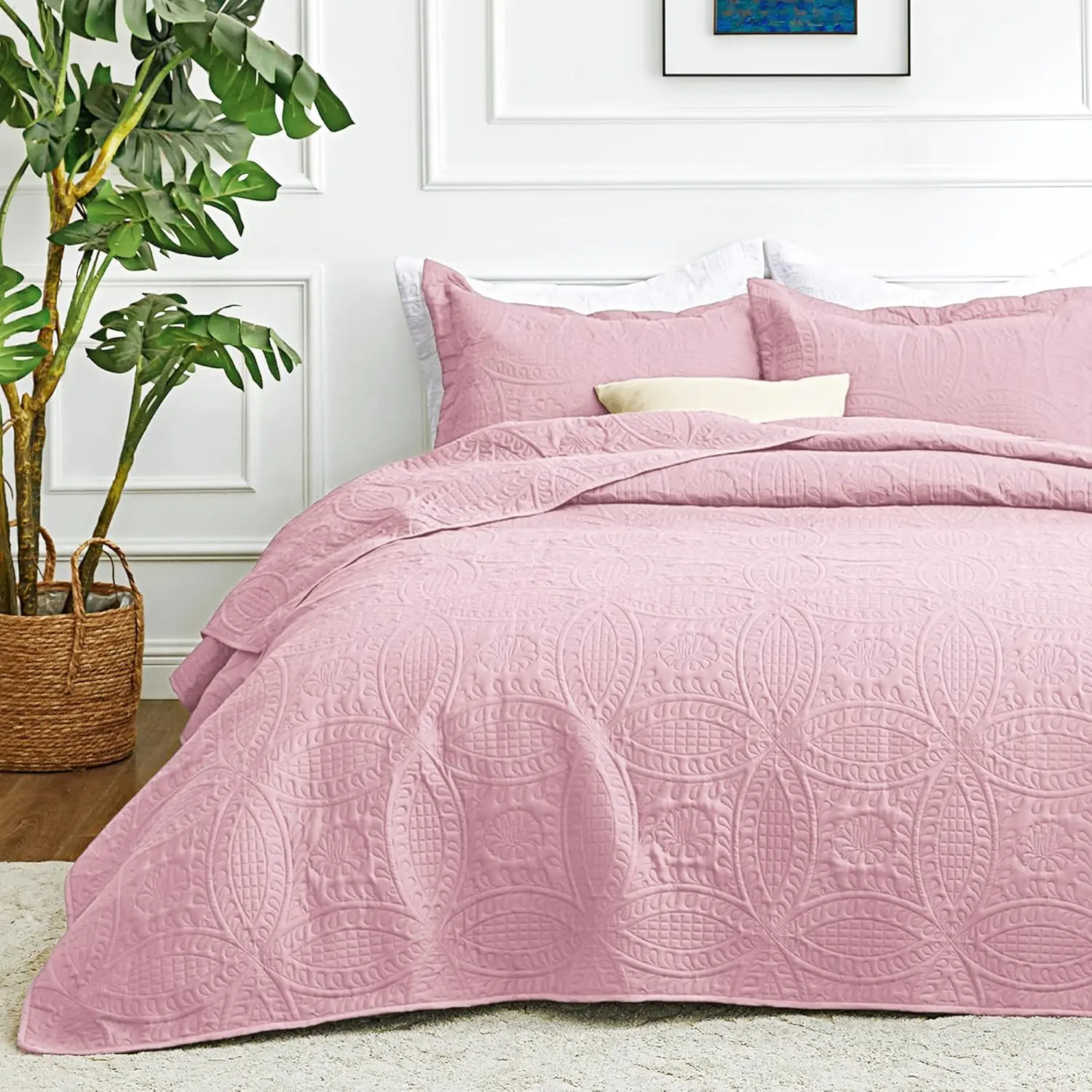 Quilts for Queen Bed Beige Bedspreads Bedding Set - Summer Lightweight Bedspread Comforter - Coin Pattern Bedding Coverlet for All Season - 3 Pieces (1 Quilt, 2 Pillow Shams) - Quilt Sets