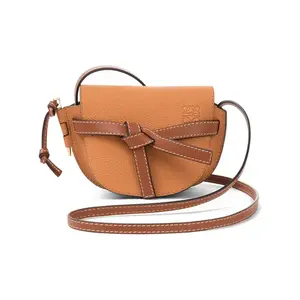 Pre-owned Loewe Leather Crossbody Bags Gate Crossbody Bag in Caramel Grained Calfskin with Pecan Brown Strap Anagram Embossing Gold Tone Hardware